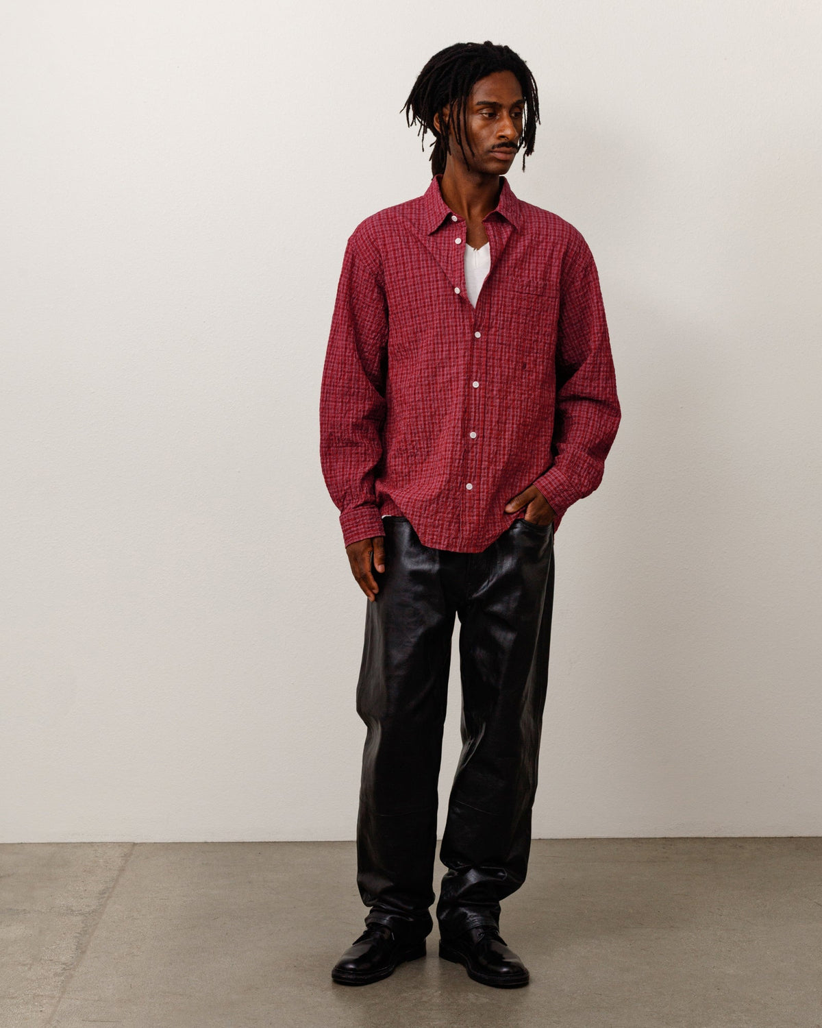STANDARD CRINKLE SHIRT - Burgundy Check