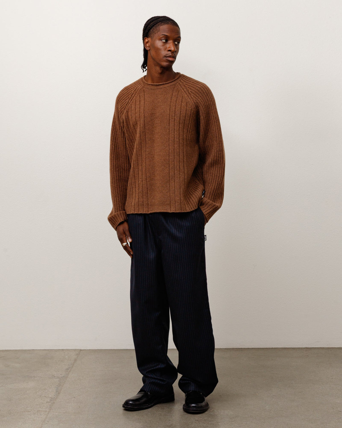 STRIPED WOOL BEACH PANT - Navy Pinstripe
