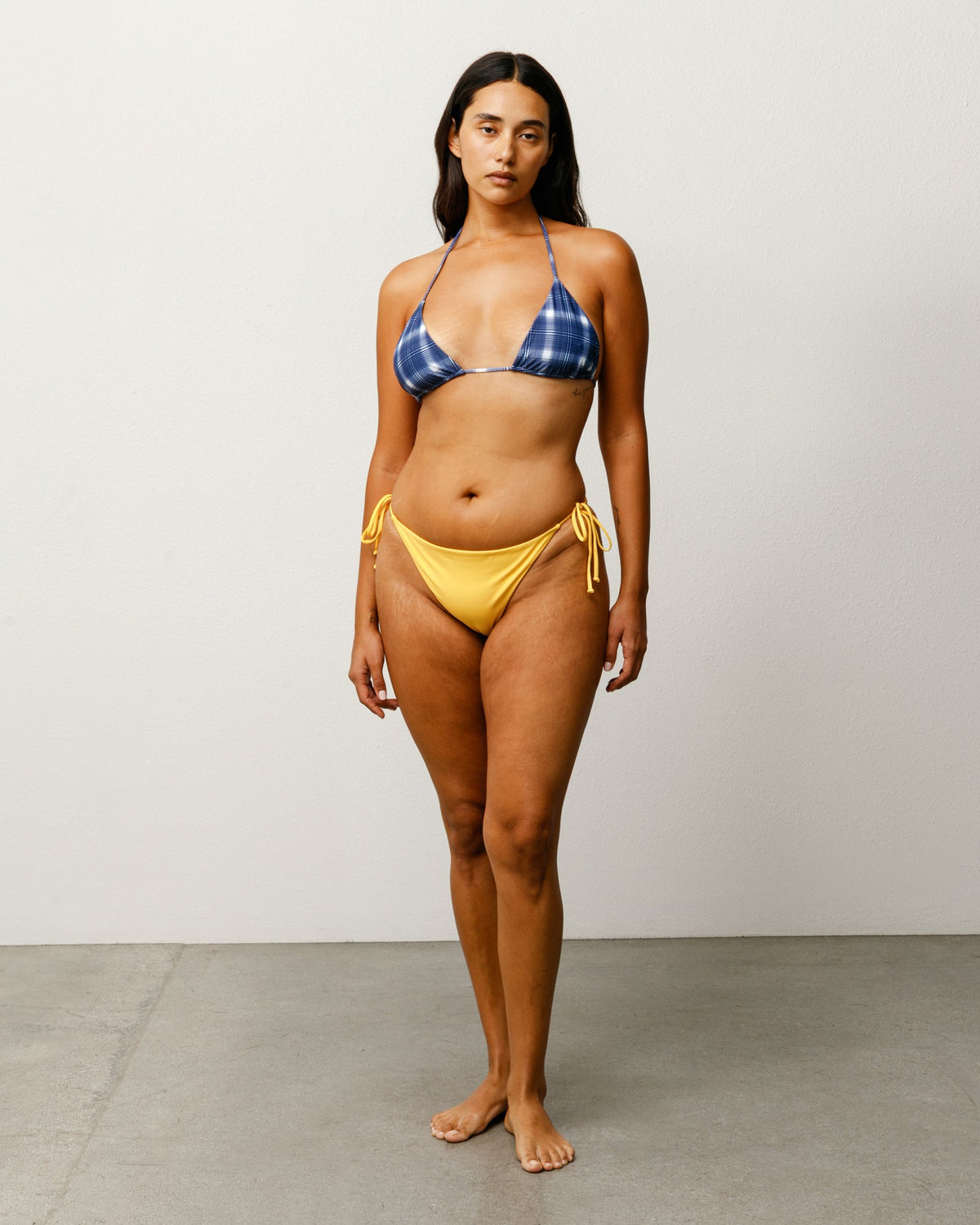 TRIANGLE BIKINI TOP - Navy Plaid